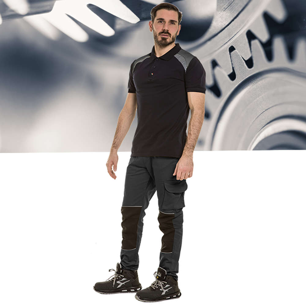 Polo unisex elasticizzata con Bande rifranfgenti su spalle 2 Polo unisex elasticizzata con Bande rifranfgenti su spalle - immagine 2