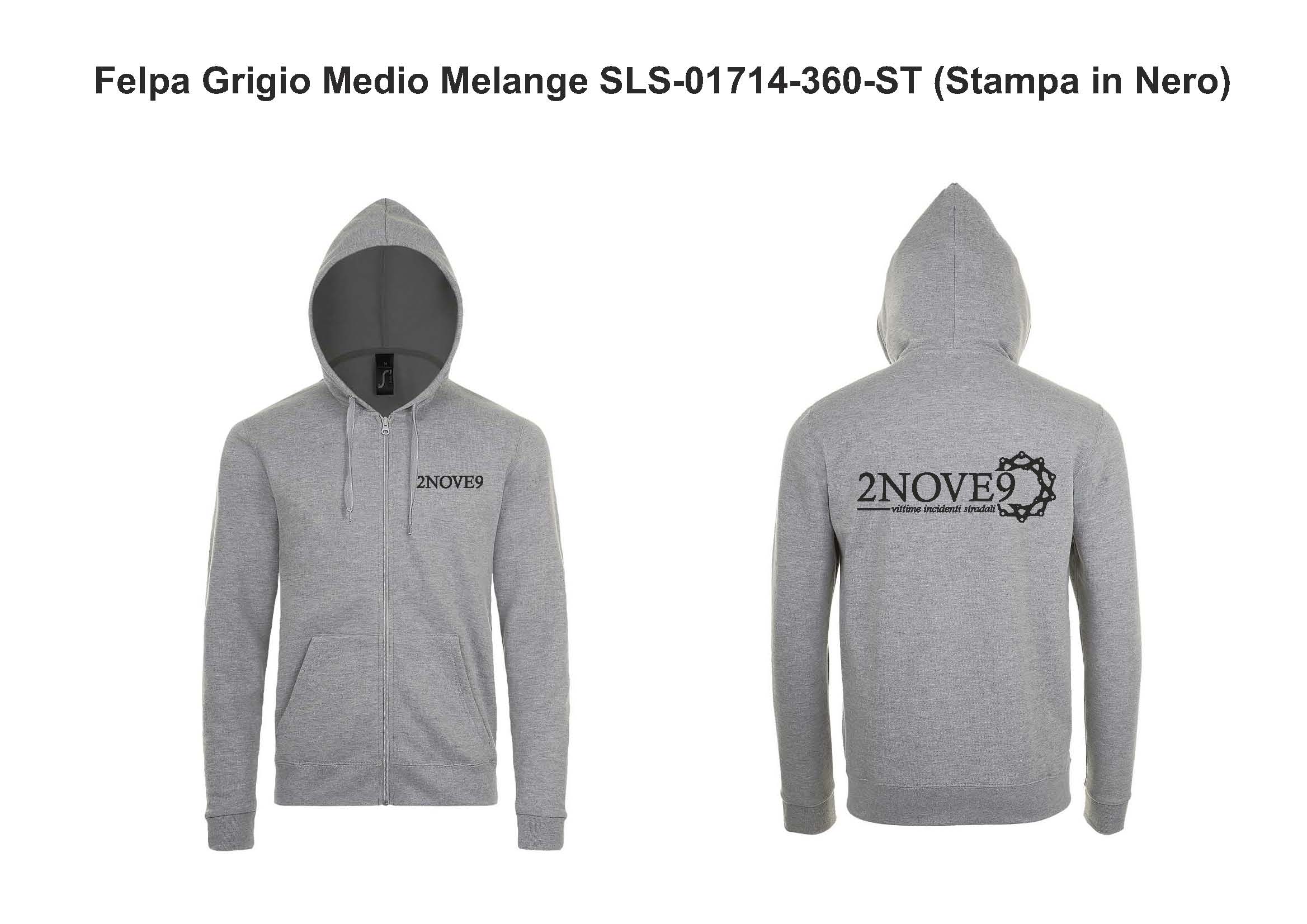Felpa 2NOVE9 Grigio Medio Melange SLS-01714-360-ST (Stampa in Nero) 1 Felpa 2NOVE9 Grigio Medio Melange SLS-01714-360-ST (Stampa in Nero)