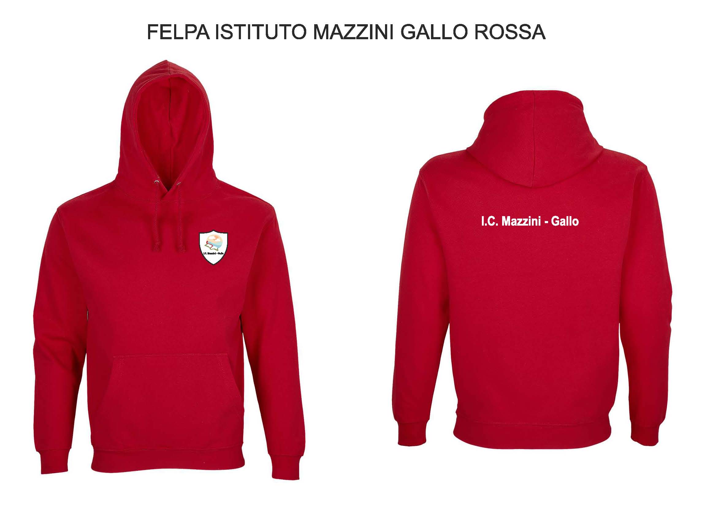 FELPA CON CAPPUCCIO COLORE ROSSO SENZA ZIP TESSUTO FELPATO LOGO MAZZINI 1 FELPA CON CAPPUCCIO COLORE ROSSO SENZA ZIP TESSUTO FELPATO LOGO MAZZINI